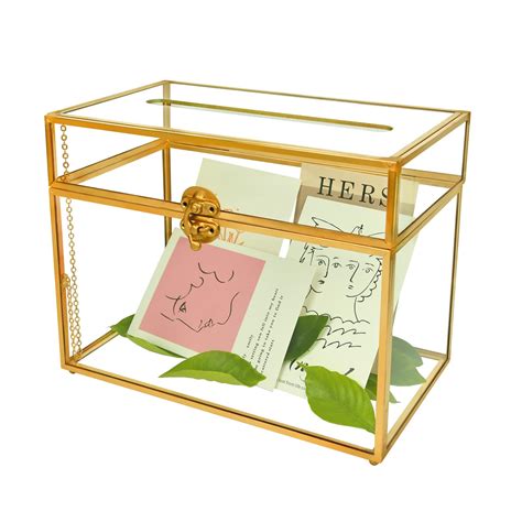 gold metal glass box|gold glass card box.